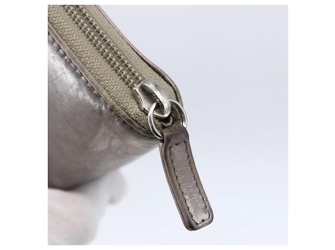 CHANEL Langer Geldbeutel Leder Silber CC Auth 153323 - Ansicht 8