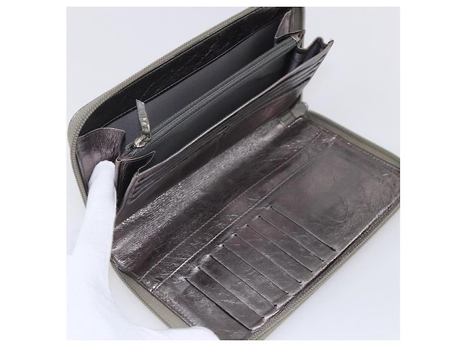 CHANEL Langer Geldbeutel Leder Silber CC Auth 153323 - Ansicht 9