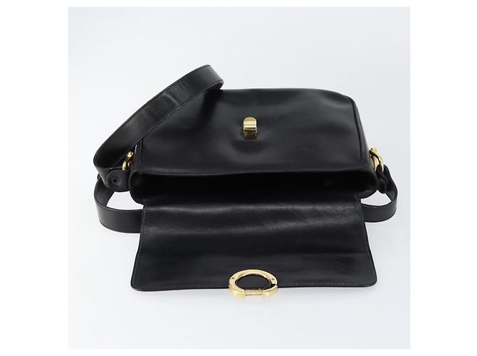 Bolso de Hombro CÉLINE Carroza de Cuero Negro y Dorado Auth ka264 - vista 10