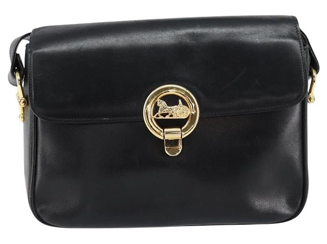 Bolso de Hombro CÉLINE Carroza de Cuero Negro y Dorado Auth ka264 - vista 13