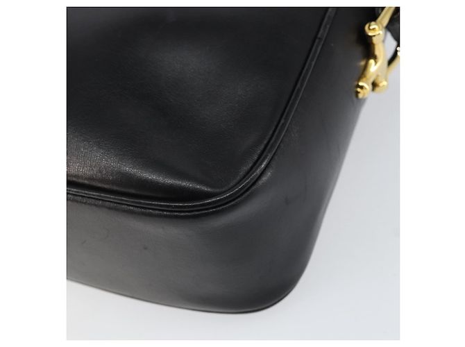 Bolso de Hombro CÉLINE Carroza de Cuero Negro y Dorado Auth ka264 - vista 16
