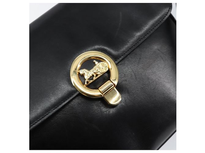 Bolso de Hombro CÉLINE Carroza de Cuero Negro y Dorado Auth ka264 - vista 18