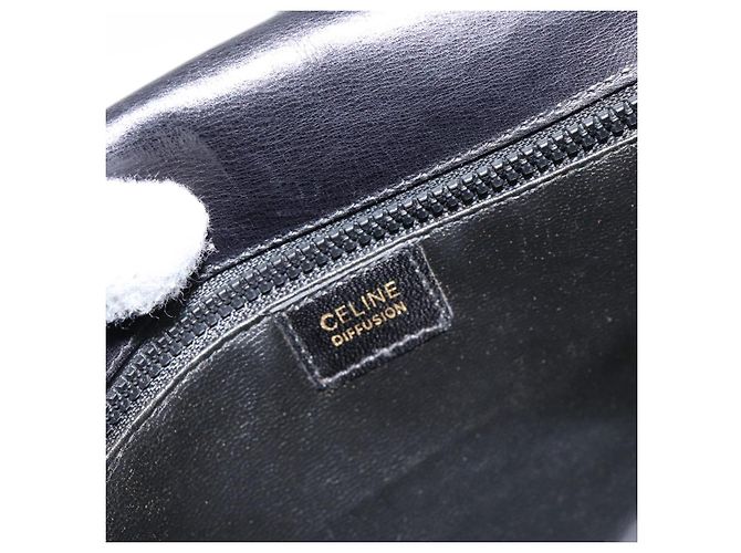 Bolso de Hombro CÉLINE Carroza de Cuero Negro y Dorado Auth ka264 - vista 19