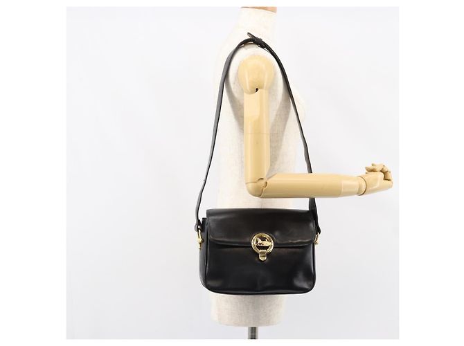 Bolso de Hombro CÉLINE Carroza de Cuero Negro y Dorado Auth ka264 - vista 23