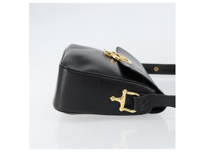 Bolso de Hombro CÉLINE Carroza de Cuero Negro y Dorado Auth ka264 - vista 3
