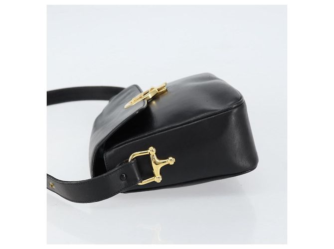 Bolso de Hombro CÉLINE Carroza de Cuero Negro y Dorado Auth ka264 - vista 4
