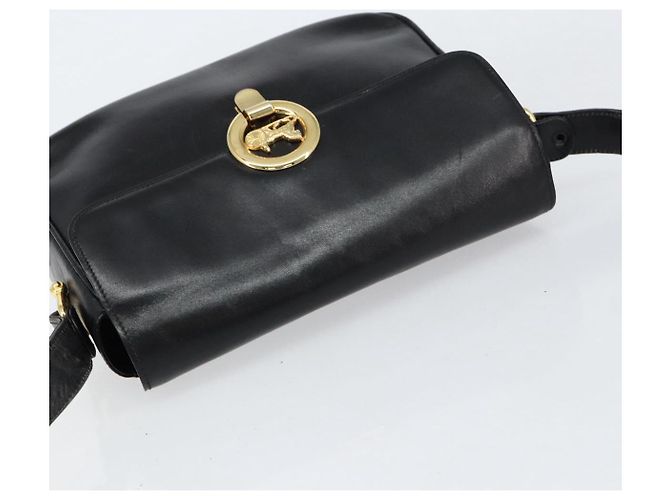 Bolso de Hombro CÉLINE Carroza de Cuero Negro y Dorado Auth ka264 - vista 6