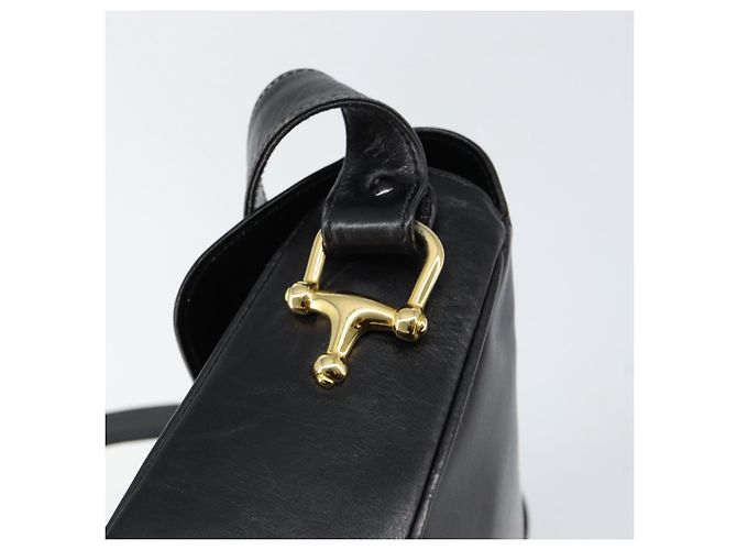 Bolso de Hombro CÉLINE Carroza de Cuero Negro y Dorado Auth ka264 - vista 9