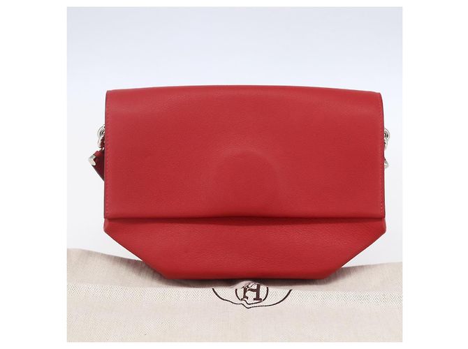Hermès HERMES Opry 24 Borsa a Spalla in Pelle Rossa Argento Auth 154087SM Rosso - vista 12
