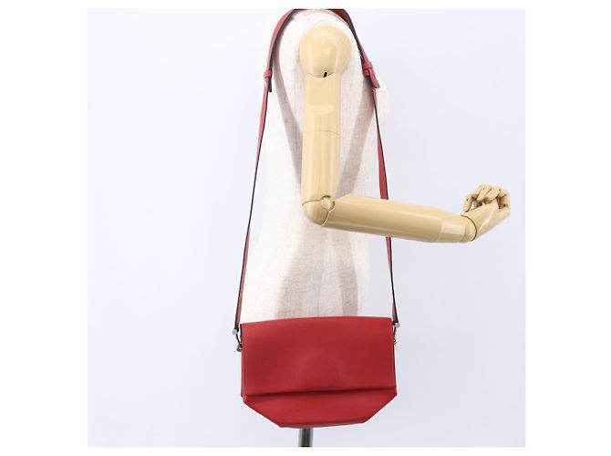 Hermès HERMES Opry 24 Borsa a Spalla in Pelle Rossa Argento Auth 154087SM Rosso - vista 22
