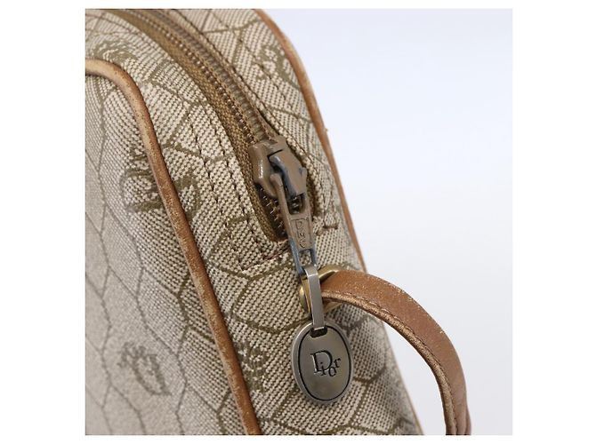 Christian Dior Borsa a spalla in tela a nido d'ape PVC beige oro Auth ki6153 D'oro - vista 10