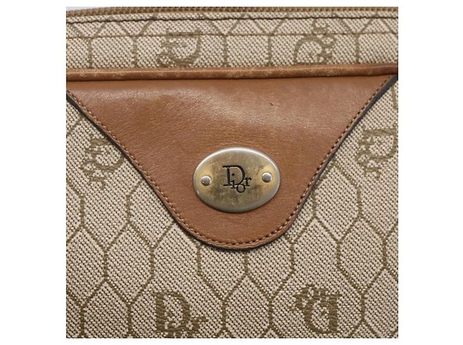 Christian Dior Borsa a spalla in tela a nido d'ape PVC beige oro Auth ki6153 D'oro - vista 17