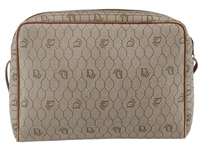 Christian Dior Borsa a spalla in tela a nido d'ape PVC beige oro Auth ki6153 D'oro - vista 2