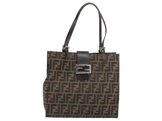 FENDI Zucca Canvas Mamma Baguette Tote Bag Braun Schwarz Auth 157686 - Ansicht 13