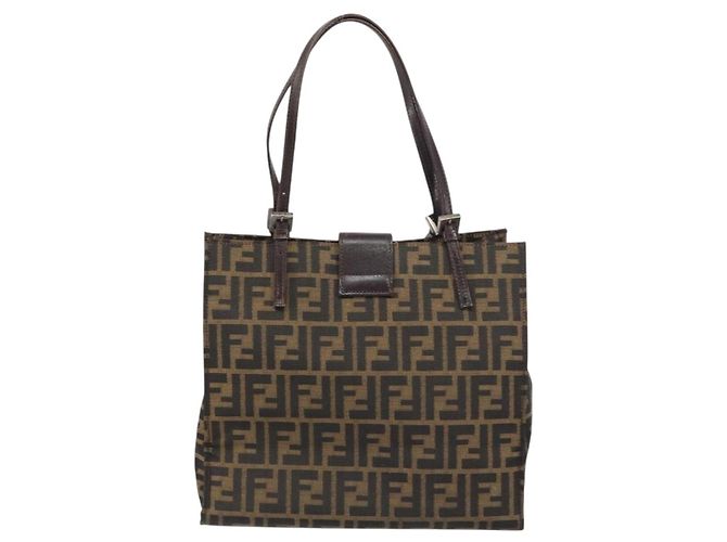 FENDI Zucca Canvas Mamma Baguette Tote Bag Braun Schwarz Auth 157686 - Ansicht 2