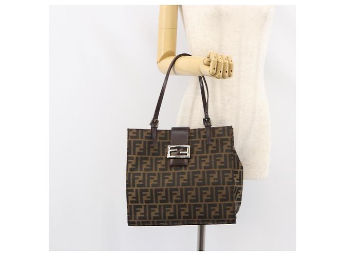FENDI Zucca Canvas Mamma Baguette Tote Bag Braun Schwarz Auth 157686 - Ansicht 24