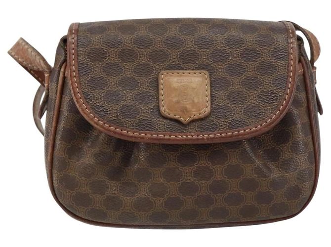 Céline Borsa a Spalla in Tela Macadam CELINE in Pelle PVC Marrone Oro Auth 157688 D'oro - vista 13