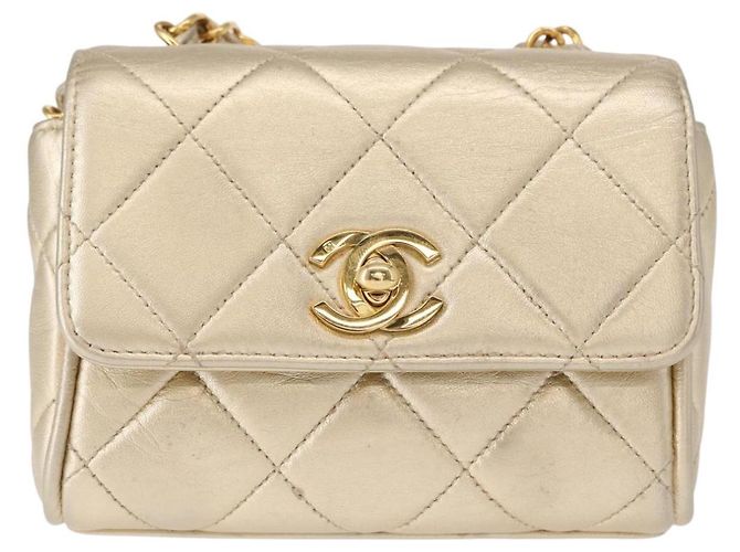 CHANEL Mini Matelassé 13 Schultertasche mit Kette aus Leder Gold CC Auth 156634SAM Golden - Ansicht 13