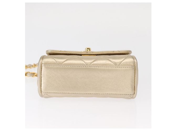 CHANEL Mini Matelassé 13 Schultertasche mit Kette aus Leder Gold CC Auth 156634SAM Golden - Ansicht 5