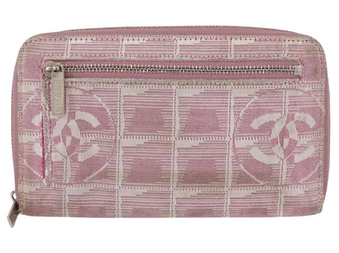 CHANEL Nuova Linea da Viaggio Portafoglio Lungo con Zip Nylon Rosa Argento CC Auth bs31593 - vista 13
