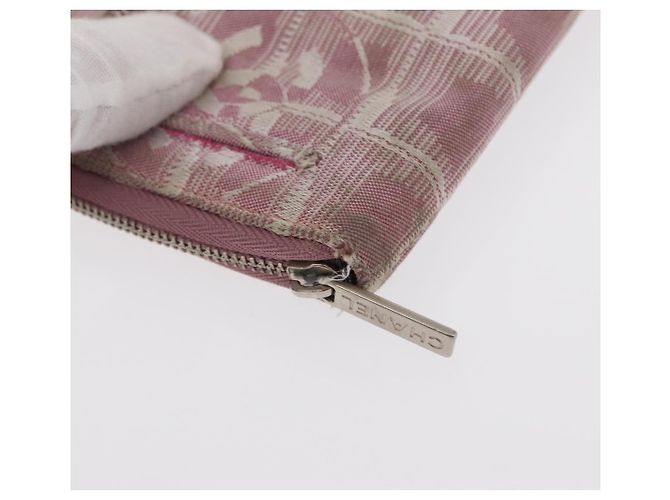 CHANEL Nuova Linea da Viaggio Portafoglio Lungo con Zip Nylon Rosa Argento CC Auth bs31593 - vista 14