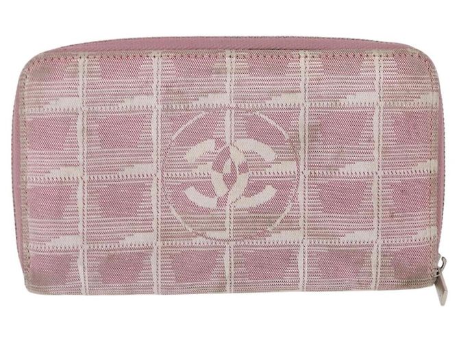 CHANEL Nuova Linea da Viaggio Portafoglio Lungo con Zip Nylon Rosa Argento CC Auth bs31593 - vista 2