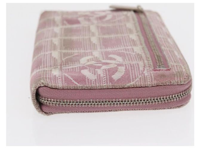 CHANEL Nuova Linea da Viaggio Portafoglio Lungo con Zip Nylon Rosa Argento CC Auth bs31593 - vista 3