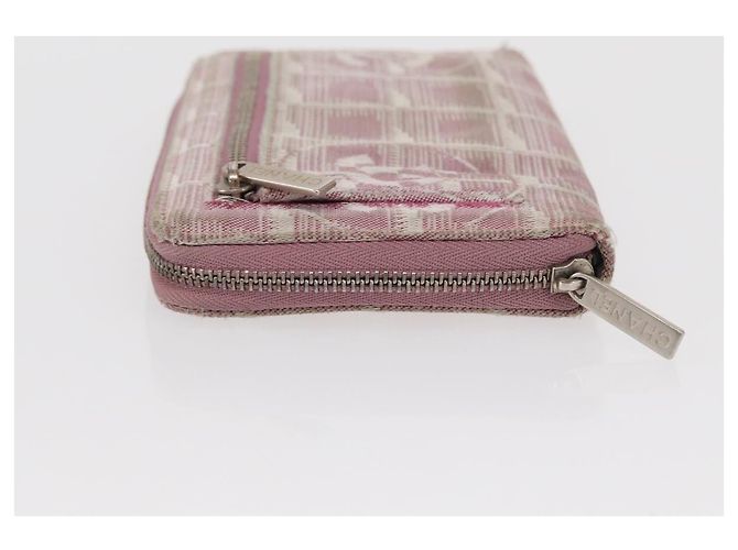 CHANEL Nuova Linea da Viaggio Portafoglio Lungo con Zip Nylon Rosa Argento CC Auth bs31593 - vista 4