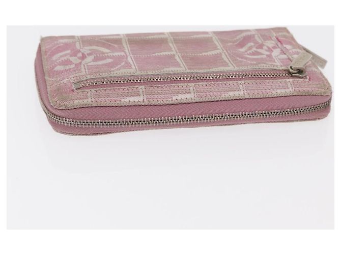CHANEL Nuova Linea da Viaggio Portafoglio Lungo con Zip Nylon Rosa Argento CC Auth bs31593 - vista 5
