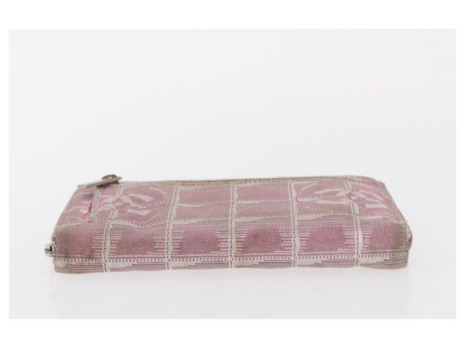 CHANEL Nuova Linea da Viaggio Portafoglio Lungo con Zip Nylon Rosa Argento CC Auth bs31593 - vista 6