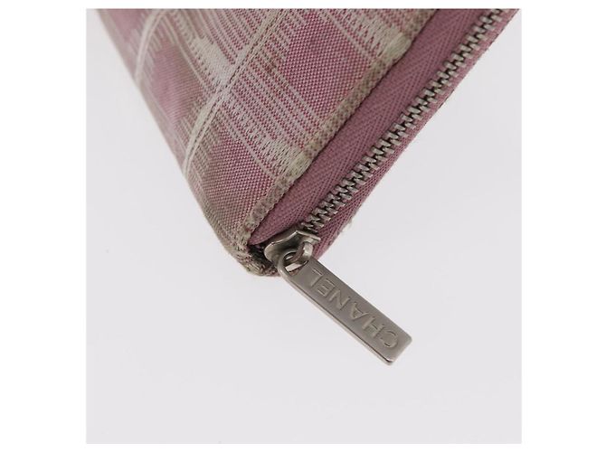 CHANEL Nuova Linea da Viaggio Portafoglio Lungo con Zip Nylon Rosa Argento CC Auth bs31593 - vista 7