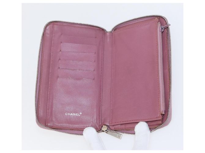 CHANEL Nuova Linea da Viaggio Portafoglio Lungo con Zip Nylon Rosa Argento CC Auth bs31593 - vista 8