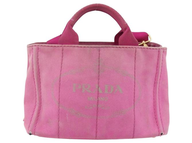 PRADA Canapa PM Borsa a Mano in Tela 2way Rosa Oro Auth ti3547 D'oro - vista 13