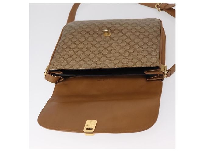 Céline Borsa a Spalla in Tela Macadam CELINE PVC Marrone Oro Auth 156251 D'oro - vista 10
