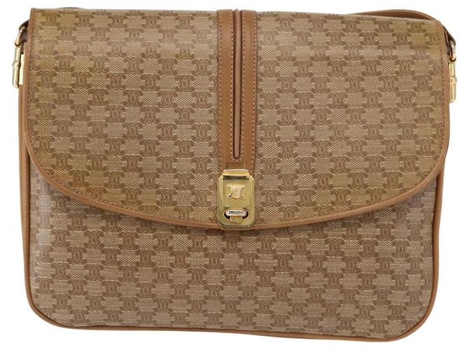 Céline Borsa a Spalla in Tela Macadam CELINE PVC Marrone Oro Auth 156251 D'oro - vista 13