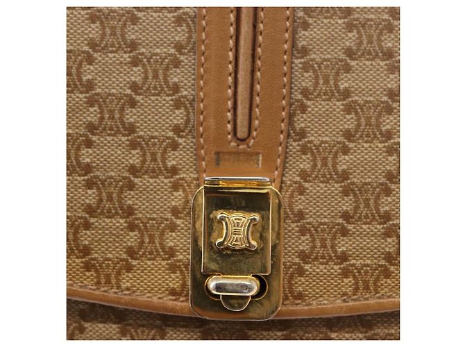 Céline Borsa a Spalla in Tela Macadam CELINE PVC Marrone Oro Auth 156251 D'oro - vista 18