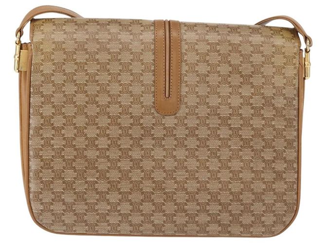 Céline Borsa a Spalla in Tela Macadam CELINE PVC Marrone Oro Auth 156251 D'oro - vista 2