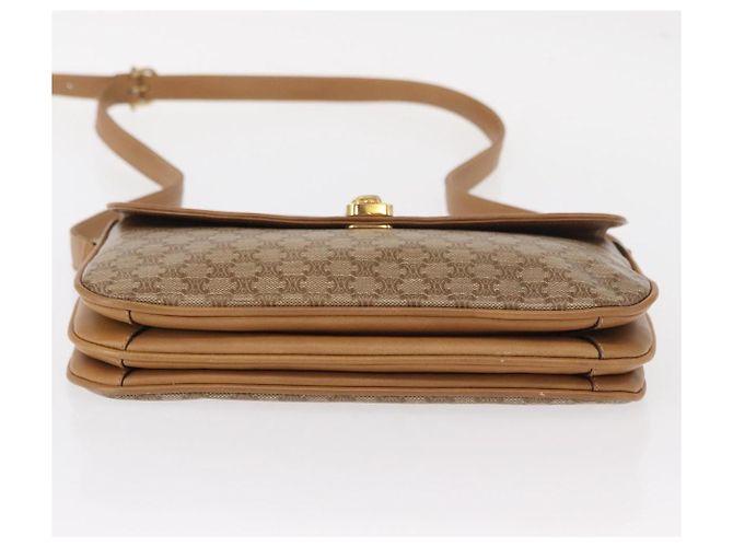 Céline Borsa a Spalla in Tela Macadam CELINE PVC Marrone Oro Auth 156251 D'oro - vista 5