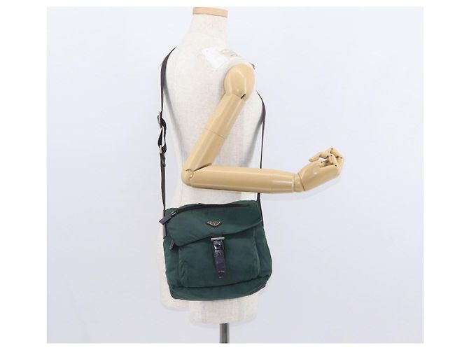 PRADA Borsa a Spalla in Nylon Verde Argento Auth 156244 - vista 26