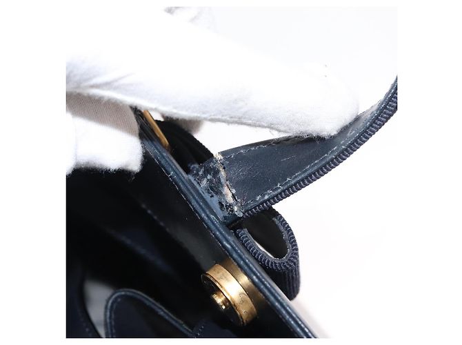 Borsa a mano in pelle Salvatore Ferragamo Vala 2 in 1 Blu Navy Oro Auth BA8399 - vista 10