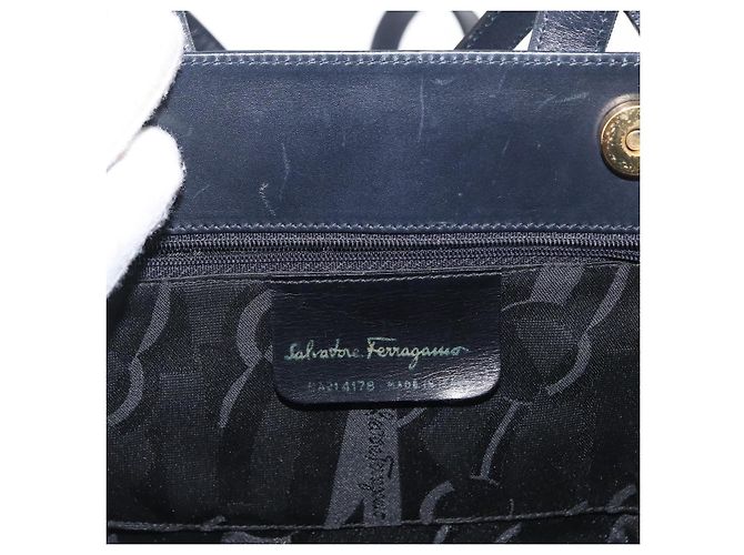Borsa a mano in pelle Salvatore Ferragamo Vala 2 in 1 Blu Navy Oro Auth BA8399 - vista 12