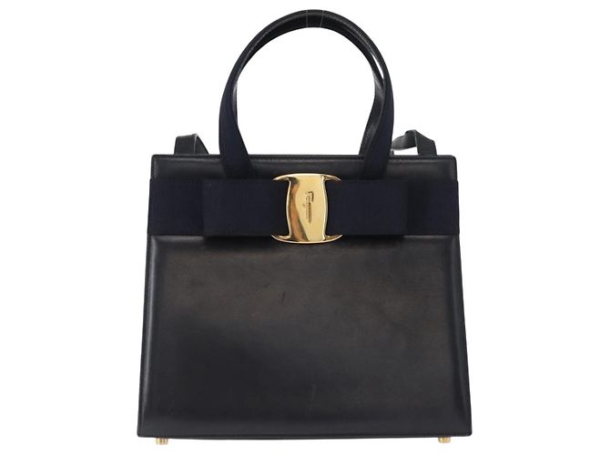Borsa a mano in pelle Salvatore Ferragamo Vala 2 in 1 Blu Navy Oro Auth BA8399 - vista 13