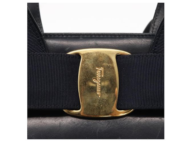 Borsa a mano in pelle Salvatore Ferragamo Vala 2 in 1 Blu Navy Oro Auth BA8399 - vista 19