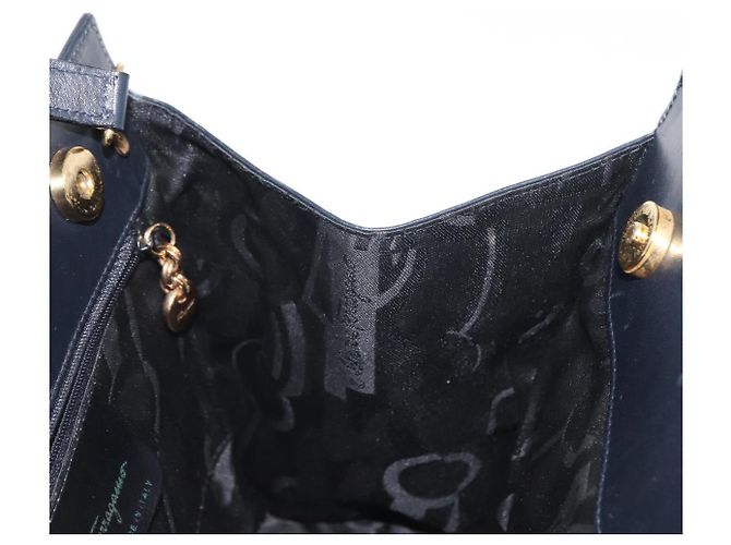 Borsa a mano in pelle Salvatore Ferragamo Vala 2 in 1 Blu Navy Oro Auth BA8399 - vista 20