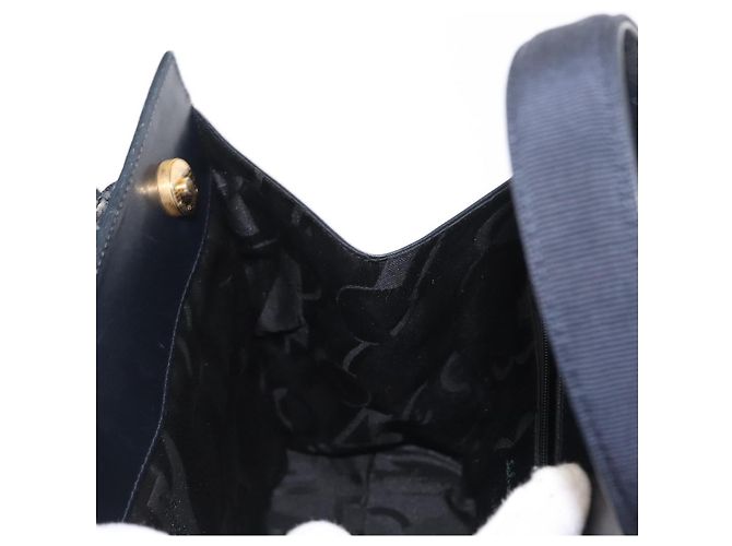 Borsa a mano in pelle Salvatore Ferragamo Vala 2 in 1 Blu Navy Oro Auth BA8399 - vista 21