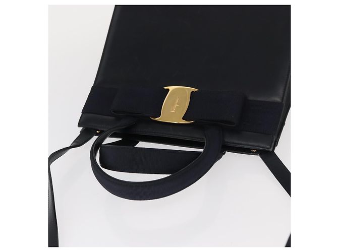 Borsa a mano in pelle Salvatore Ferragamo Vala 2 in 1 Blu Navy Oro Auth BA8399 - vista 6
