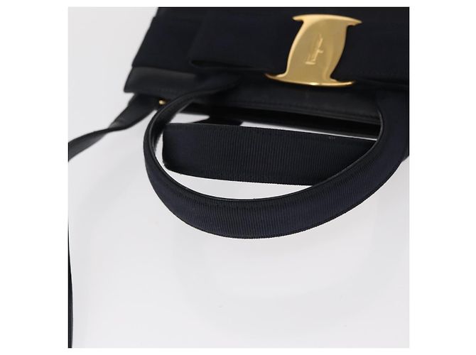 Borsa a mano in pelle Salvatore Ferragamo Vala 2 in 1 Blu Navy Oro Auth BA8399 - vista 7