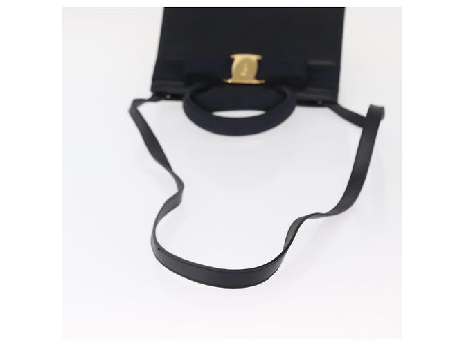 Borsa a mano in pelle Salvatore Ferragamo Vala 2 in 1 Blu Navy Oro Auth BA8399 - vista 8