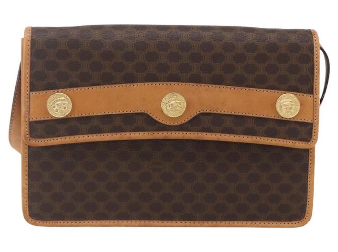 Céline Borsa a Spalla in Tela Macadam CELINE in Pelle PVC Marrone Oro Auth BA8389 D'oro - vista 13