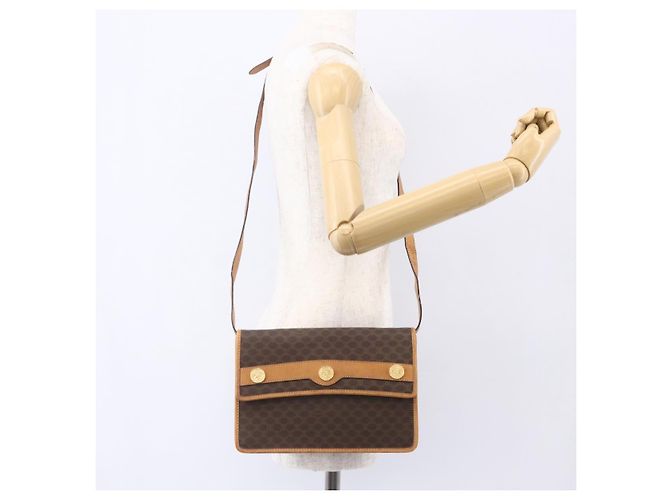 Céline Borsa a Spalla in Tela Macadam CELINE in Pelle PVC Marrone Oro Auth BA8389 D'oro - vista 21